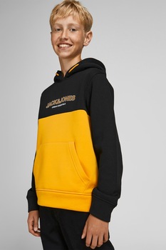 Jack&Jones, Hanorac cu buzunar kangaroo, 128 CM, Galben/Negru Jack&Jones, Hanorac cu buzunar kangaroo, 128 CM, Galben/Negru