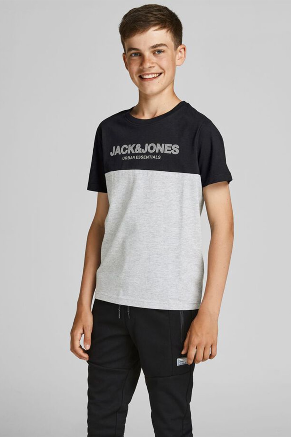 Jack&Jones, Tricou de bumbac organic cu model colorblock, Negru