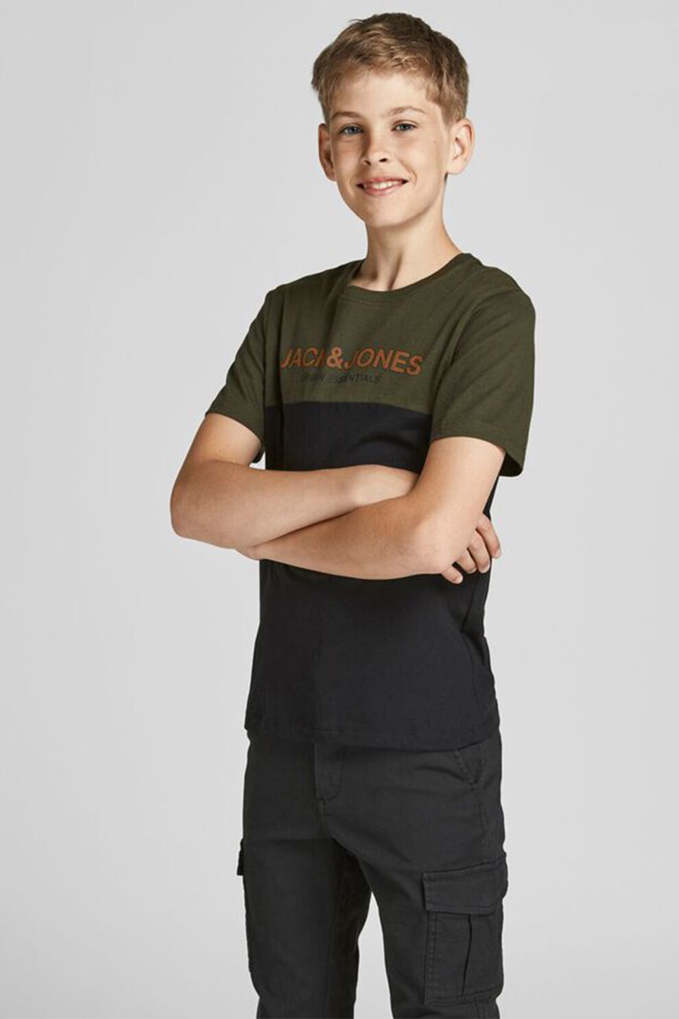 Jack&Jones, Tricou de bumbac organic cu model colorblock, VERDE/BLEUMARIN