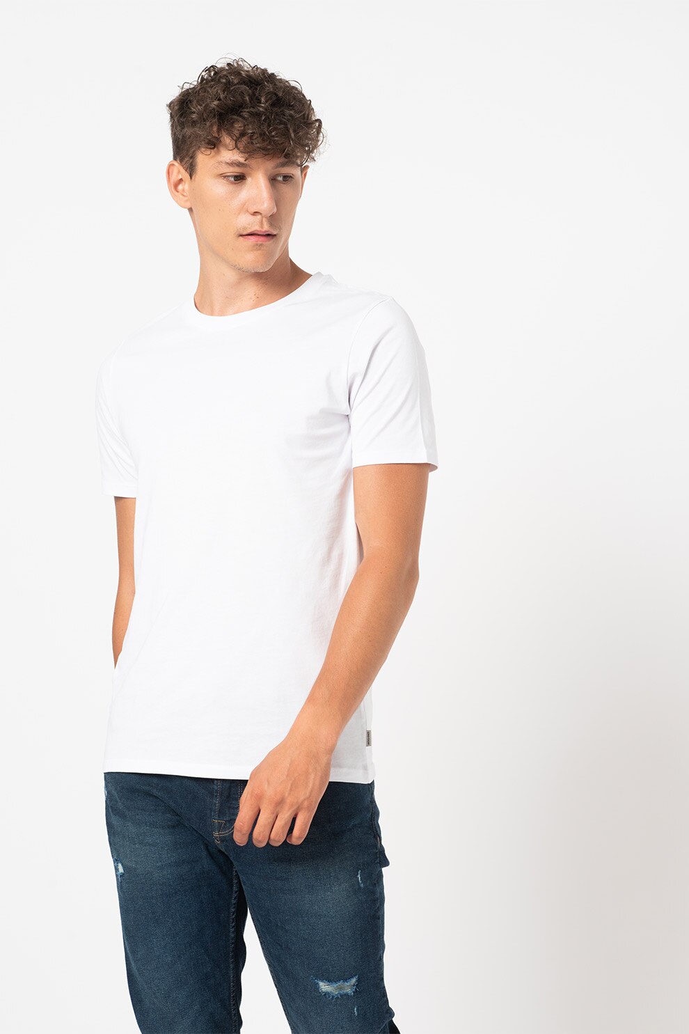 Jack&Jones, Set de tricouri din bumbac organic - 5 piese, Alb/Negru