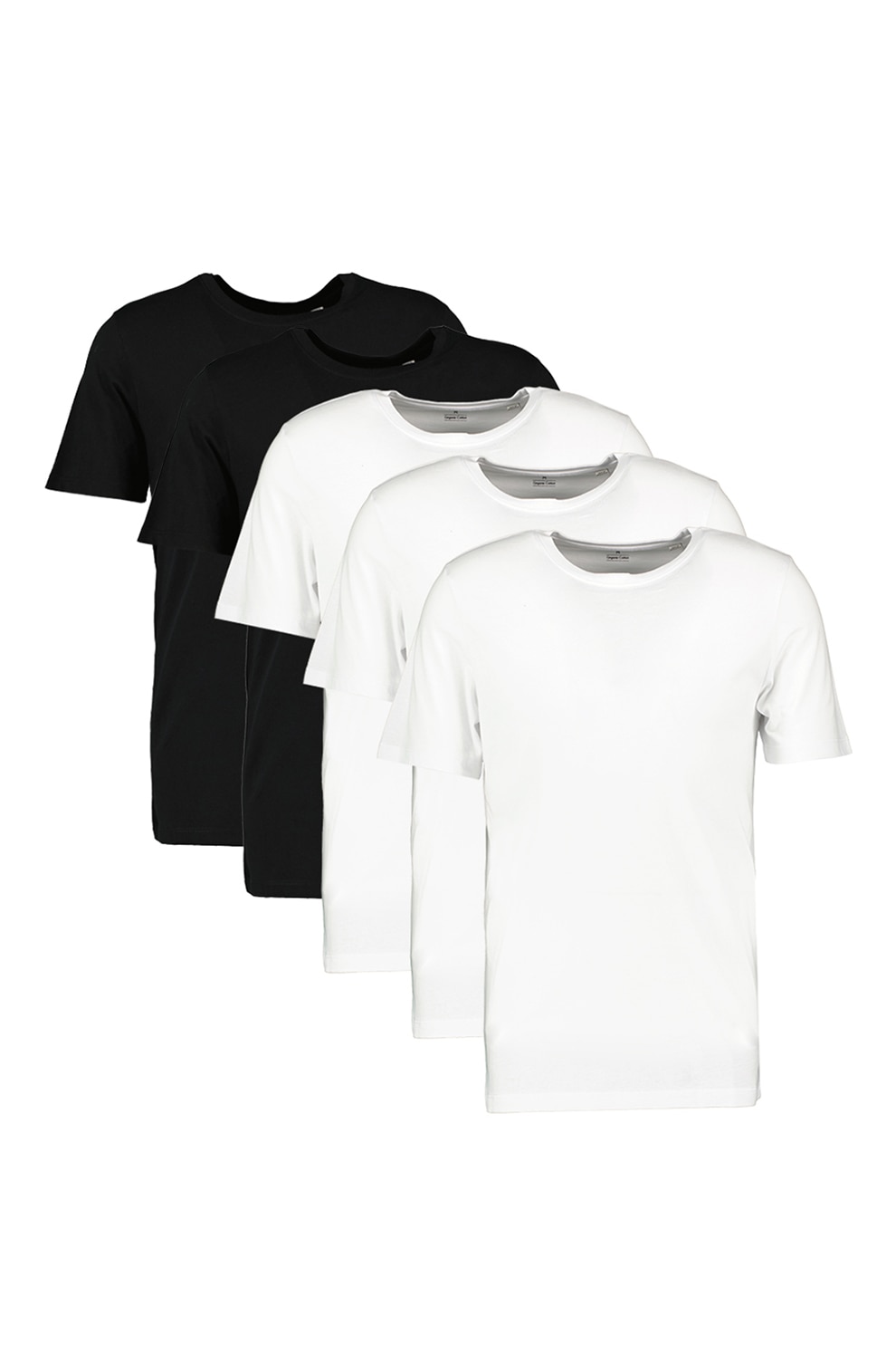 Jack&Jones, Set de tricouri din bumbac organic - 5 piese, Alb/Negru