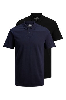 Jack&Jones, Set de tricouri polo de bumbac si pique - 2 piese, Bleumarin/Negru Jack&Jones, Set de tricouri polo de bumbac si pique - 2 piese, Bleumarin/Negru