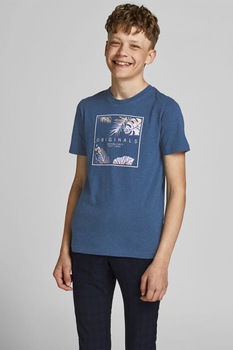 Jack&Jones, Tricou cu imprimeu tropical, Albastru Jack&Jones, Tricou cu imprimeu tropical, Albastru