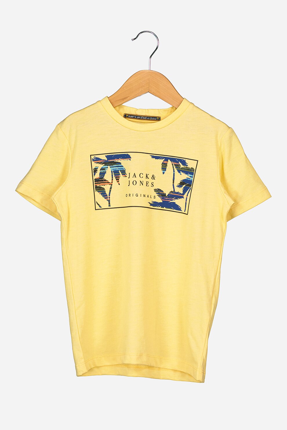 Jack&Jones, Tricou cu imprimeu tropical, Galben/Bleumarin