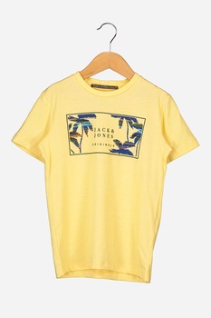 Jack&Jones, Tricou cu imprimeu tropical, Galben/Bleumarin Jack&Jones, Tricou cu imprimeu tropical, Galben/Bleumarin
