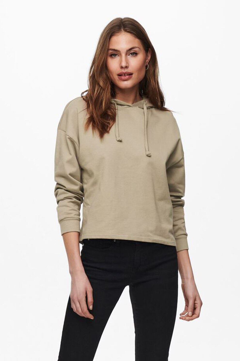 Only, Hanorac din amestec de bumbac cu maneci cazute, Maro camel