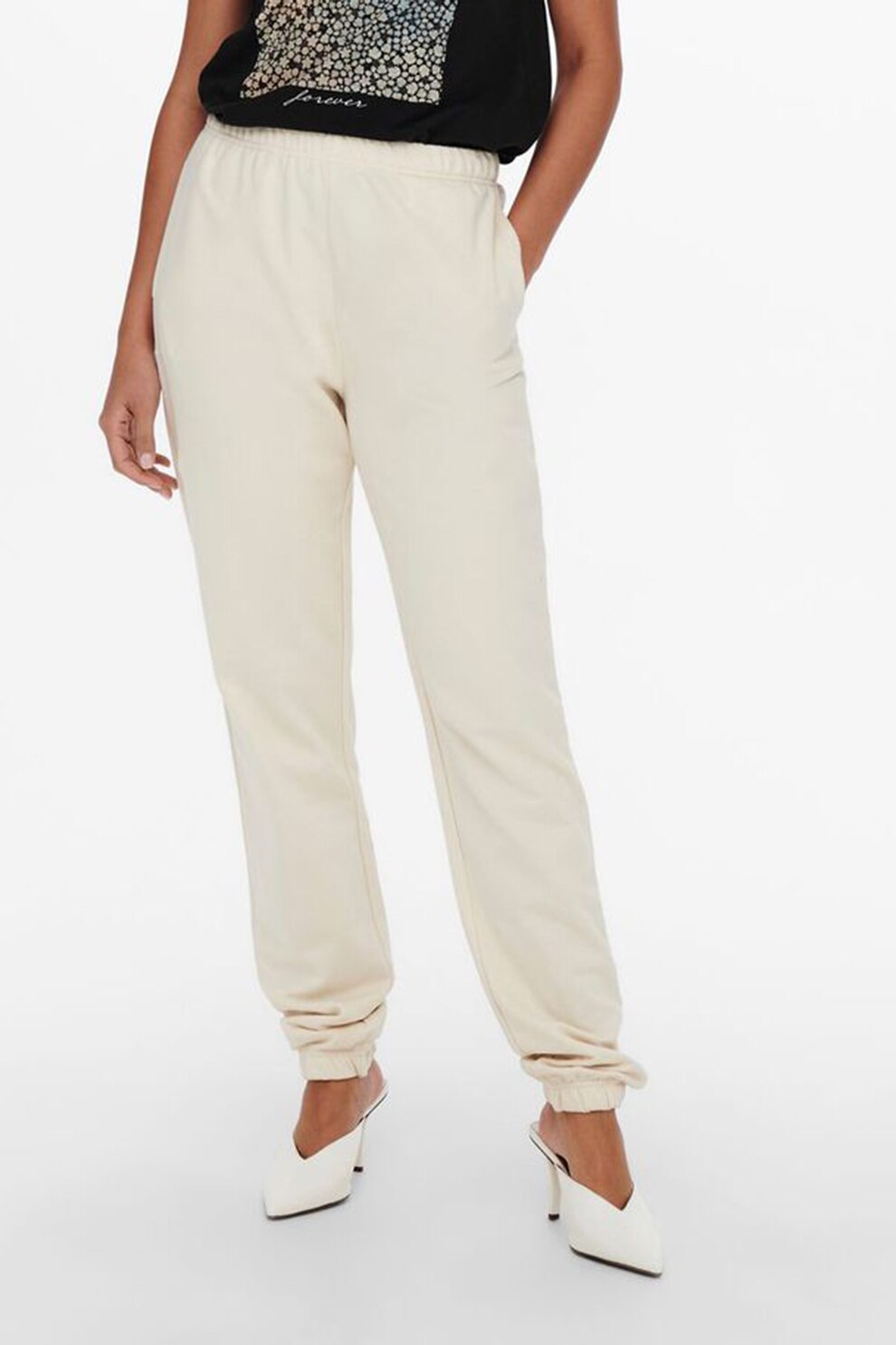 Only, Pantaloni sport cu talie elastica Dreamer, Crem