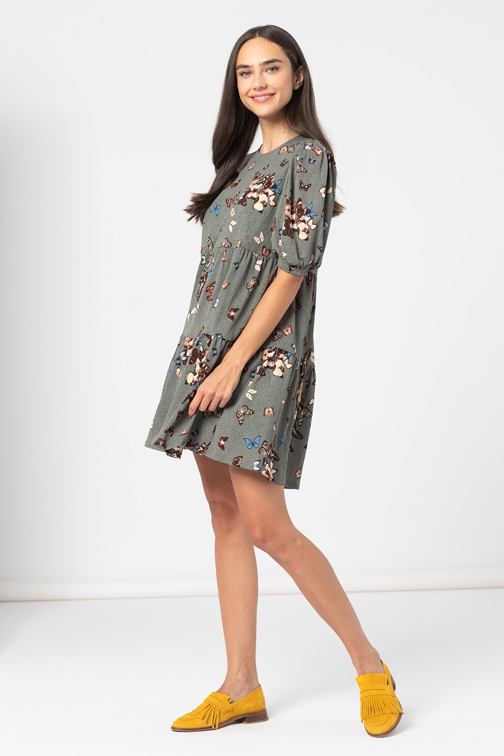 Only, Rochie mini cu imprimeu New Pella, gri inchis, maro inchis, albastru, L