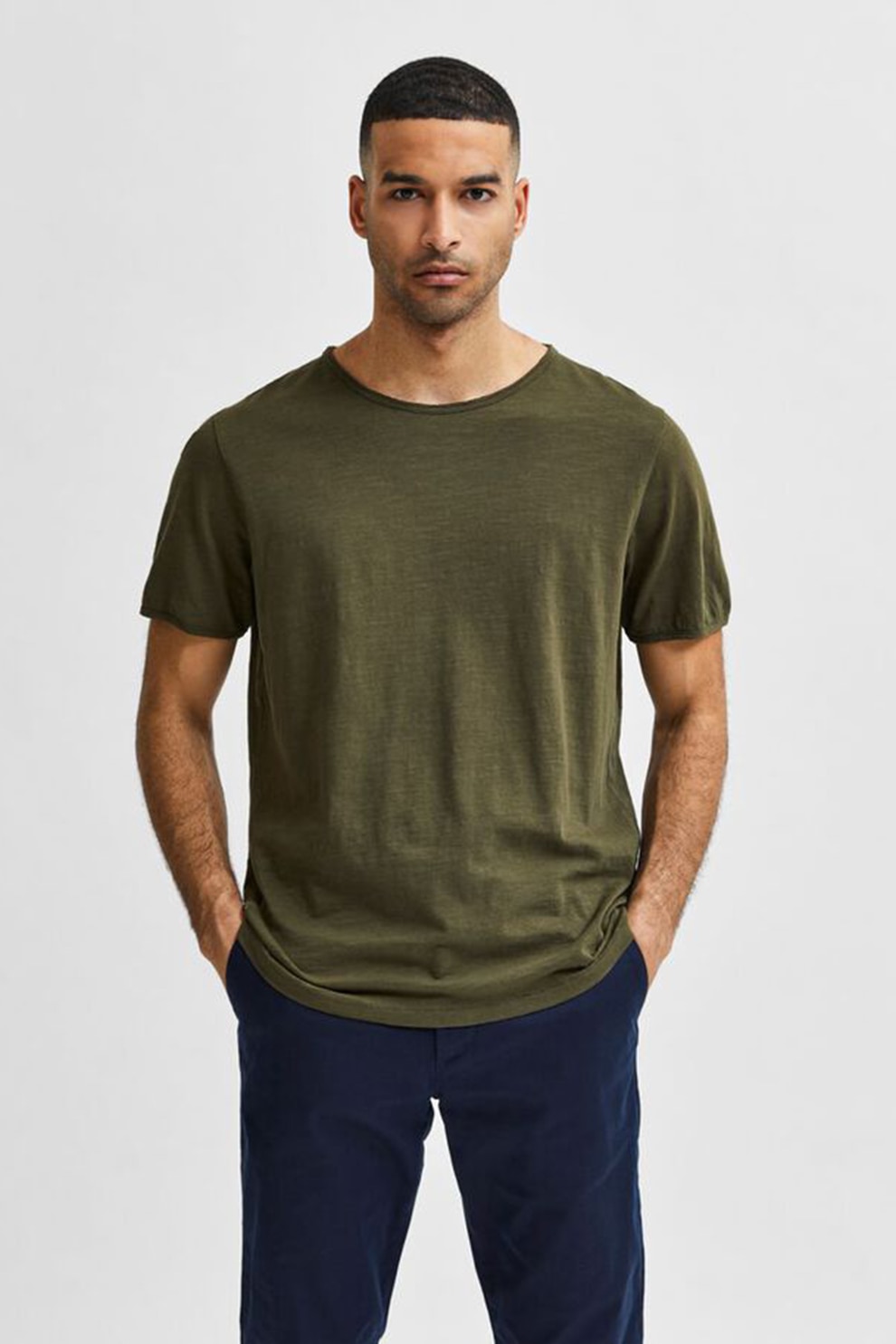 Selected Homme, Tricou regular fit din amestec de bumbac organic, Verde militar