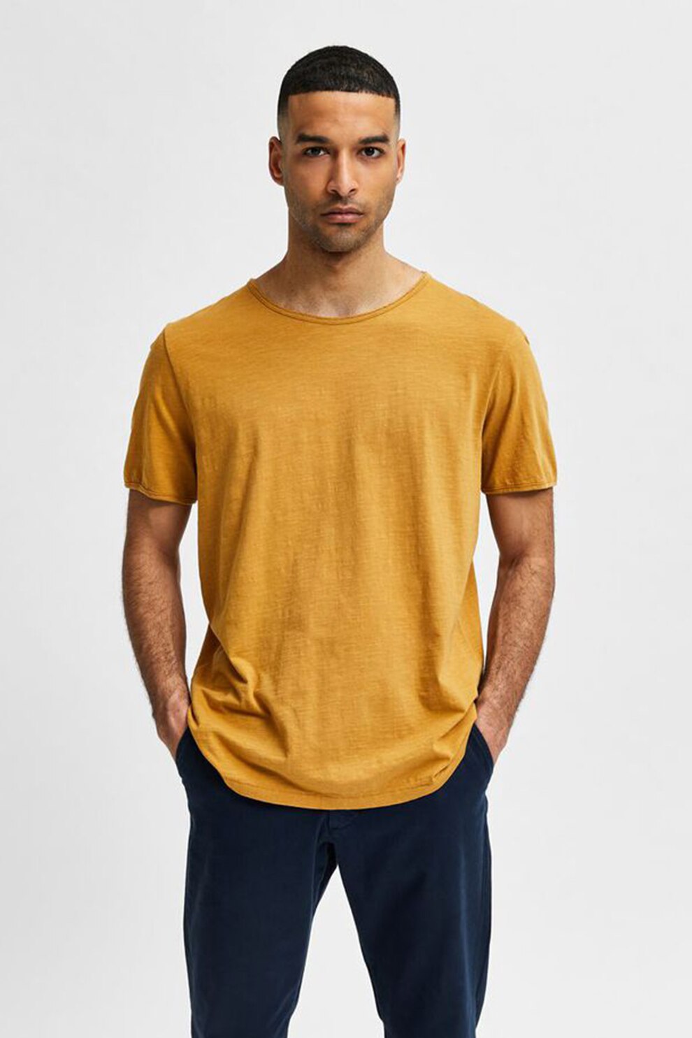 Selected Homme, Tricou regular fit din amestec de bumbac organic, Galben sofran