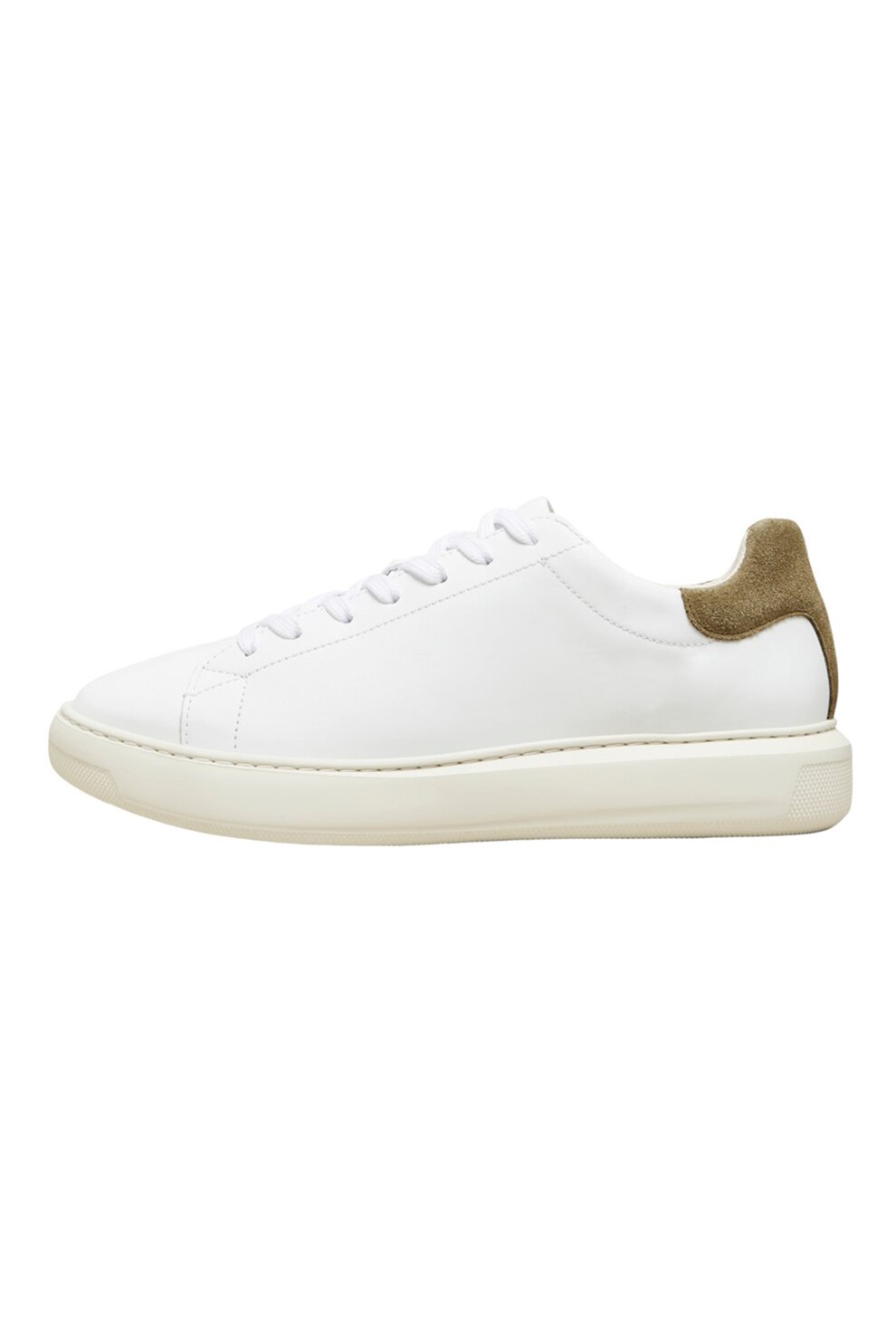 Selected Homme, Pantofi sport de piele si piele intoarsa, Alb/Maro camel