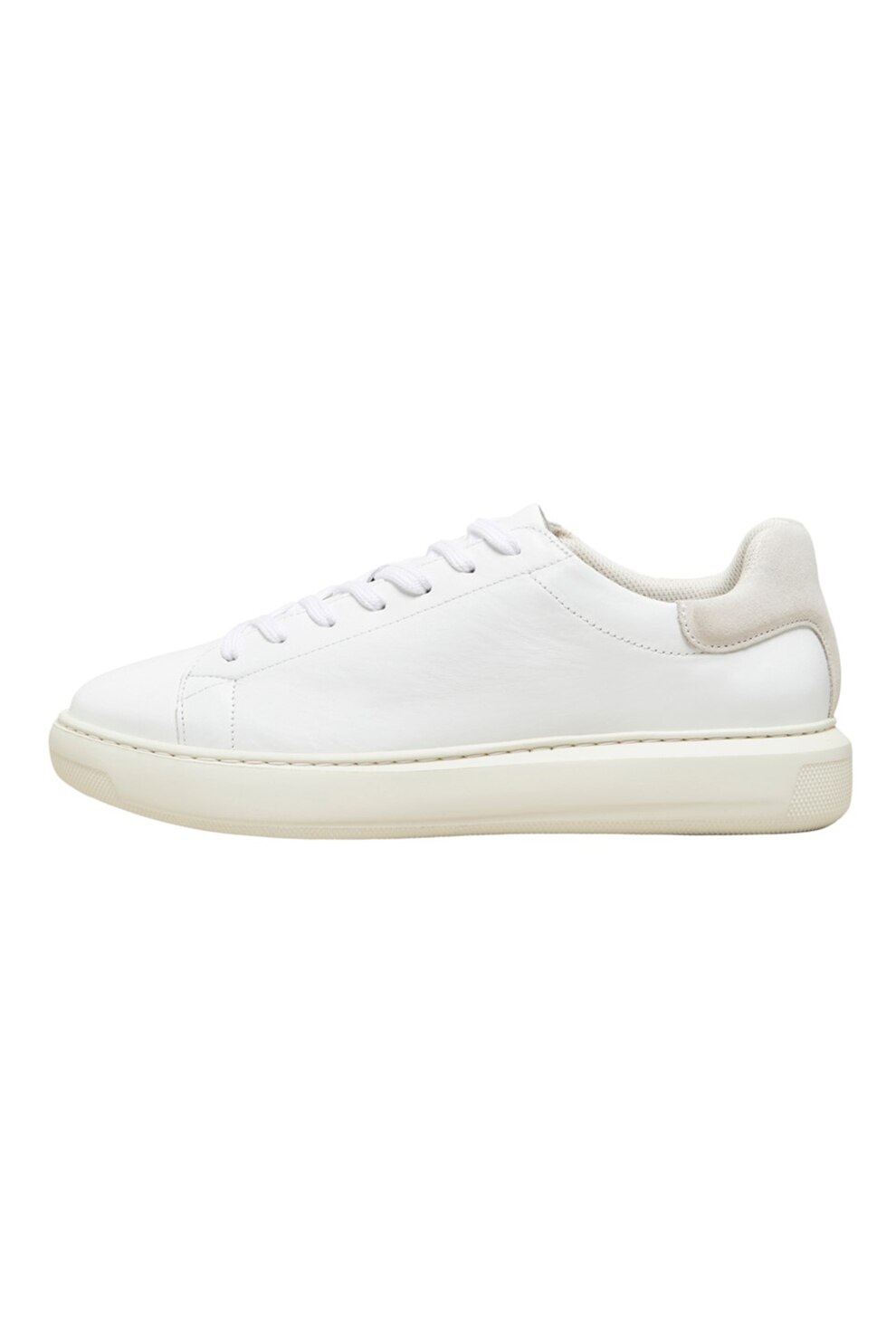 Selected Homme, Pantofi sport de piele si piele intoarsa, Alb