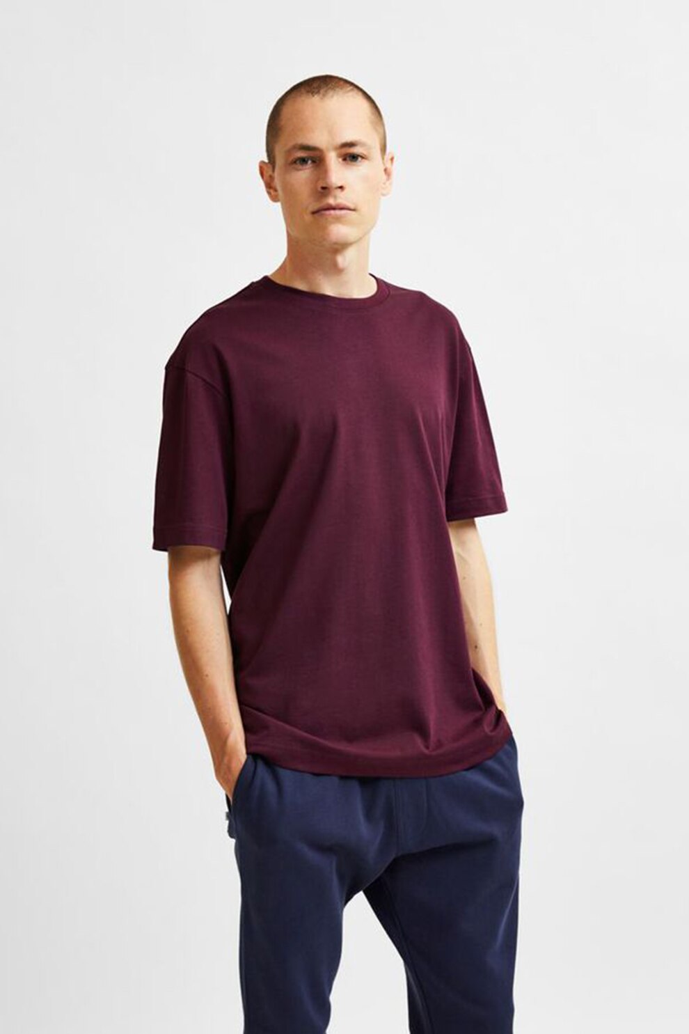 Selected Homme, Tricou lejer de bumbac organic, Violet pruna