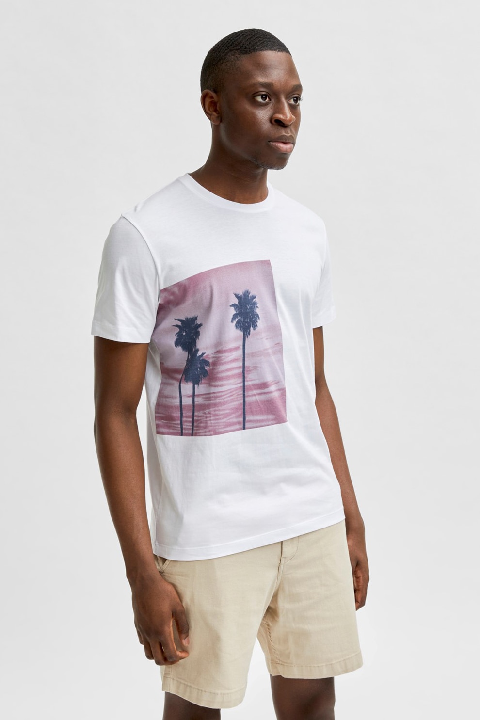 Selected Homme, Tricou regular fit de bumbac organic, Alb/Lila
