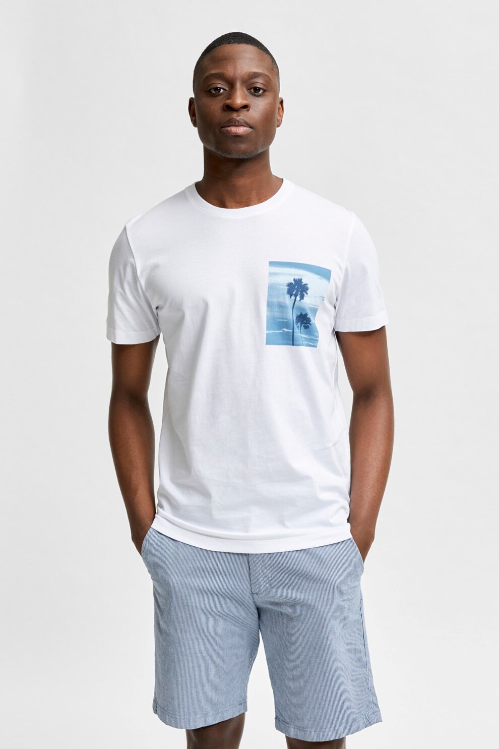 Selected Homme, Tricou regular fit de bumbac organic, Alb