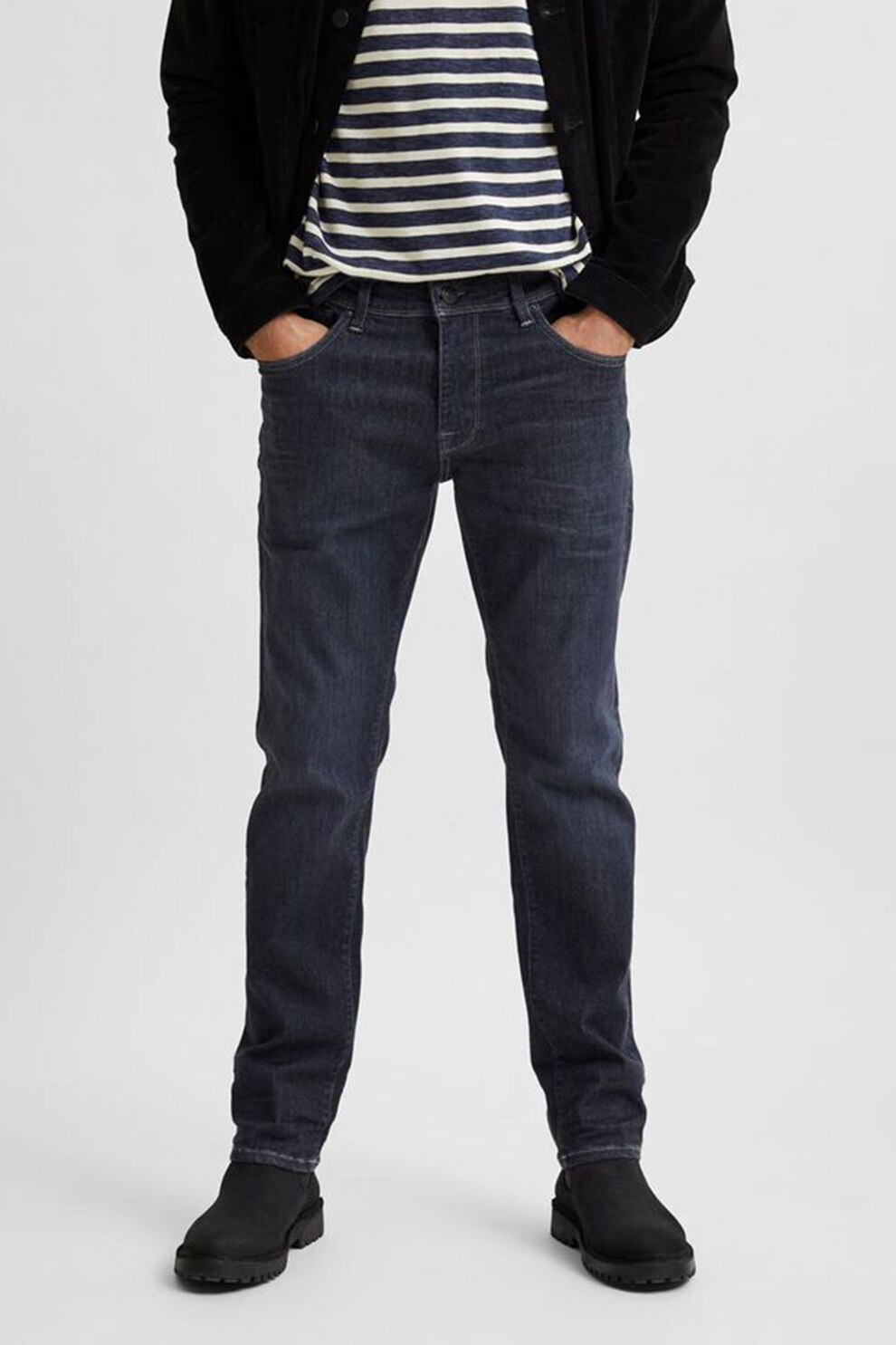 Selected Homme, Blugi slim fit elastici, Gri inchis