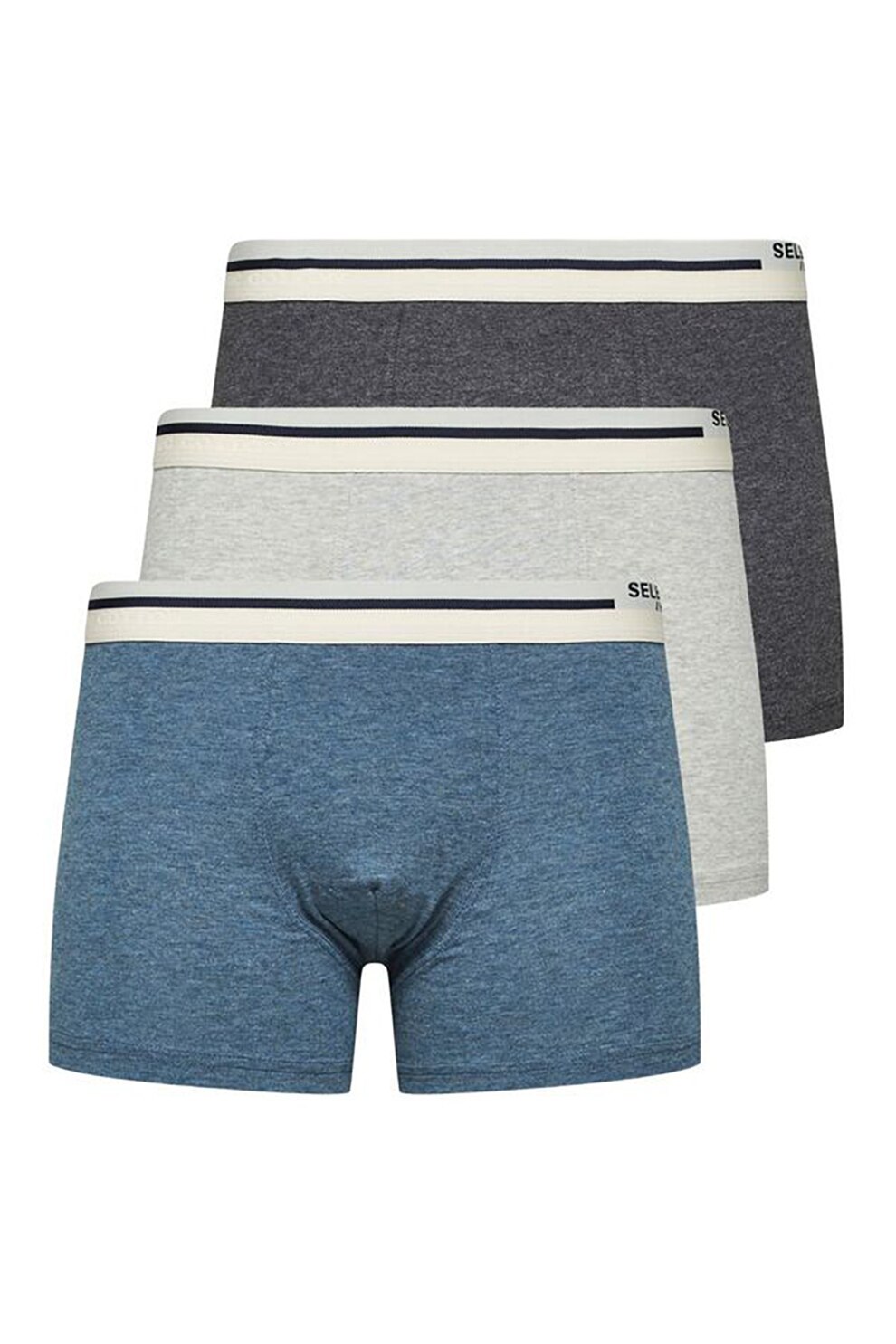 Selected Homme, Set de boxeri din amestec de bumbac - 3 perechi, Gri melange/Albastru petrol, S