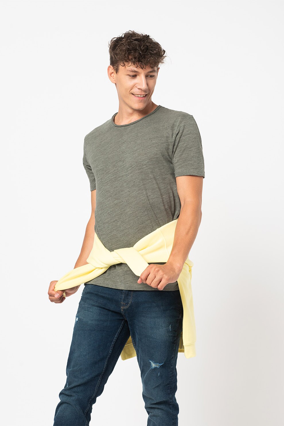 Only & Sons, Tricou cu decolteu la baza gatului Albert, Gri melange