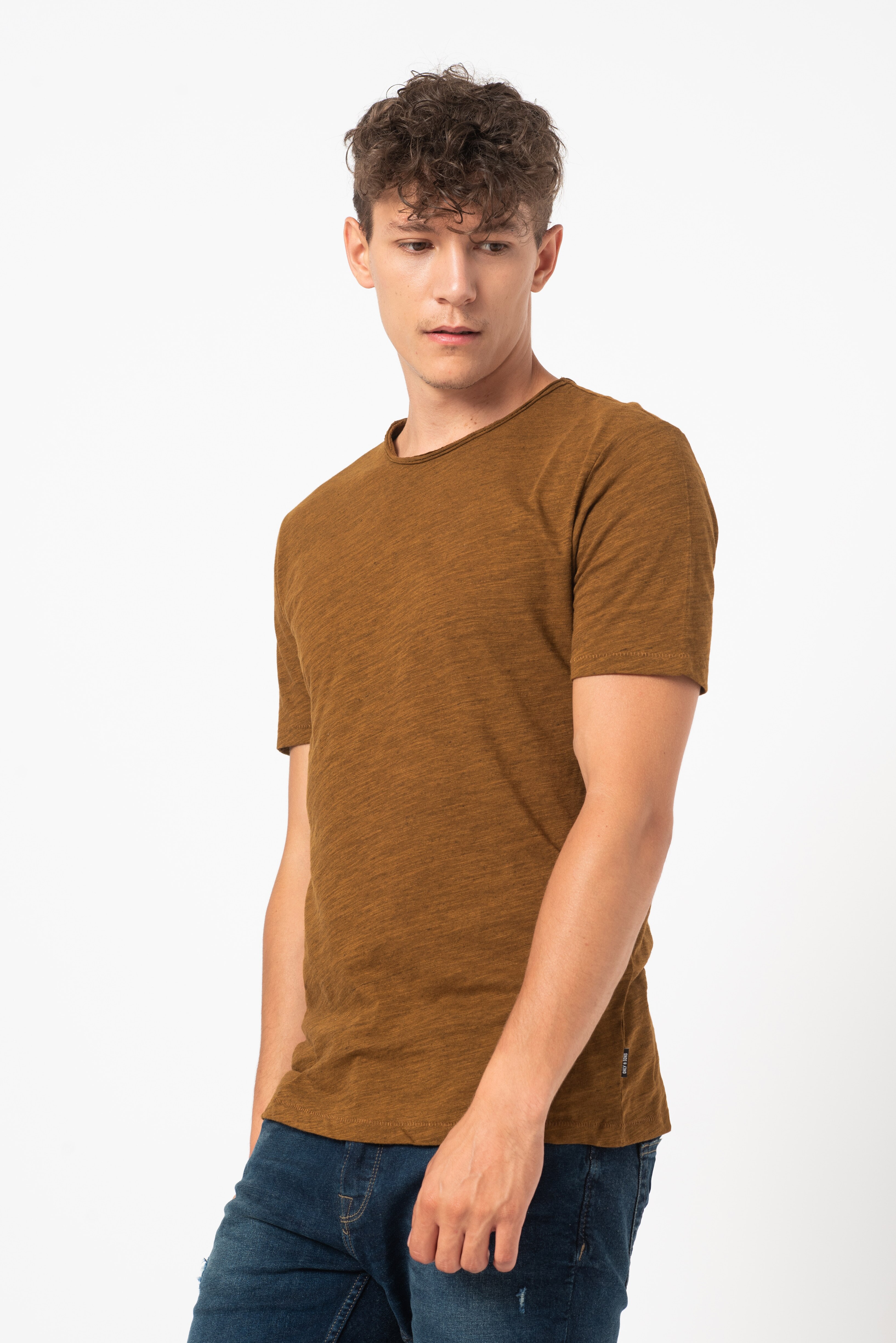 Only & Sons, Tricou cu decolteu la baza gatului Albert, Maro
