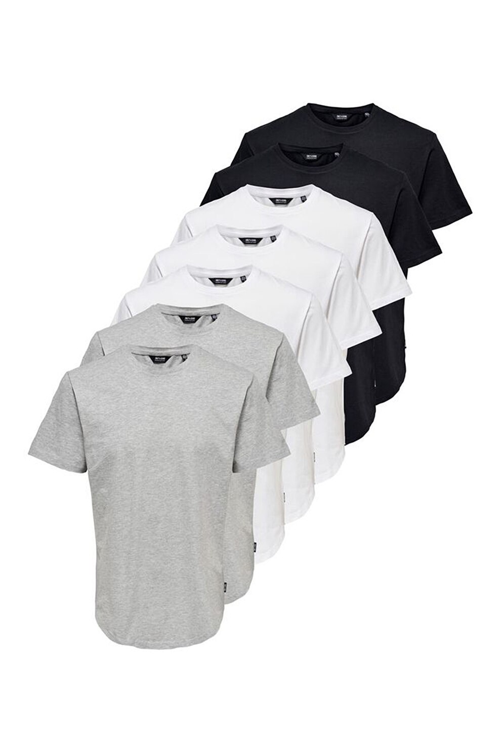 Only & Sons, Set de tricouri de bumbac cu decolteu la baza gatului Matt - 7 piese, gri melange
