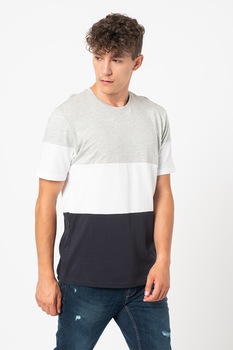 Only & Sons, Tricou colorblock New Bailey, Gri deschis melange/Alb/Bleumarin, S Only & Sons, Tricou colorblock New Bailey, Gri deschis melange/Alb/Bleumarin, S