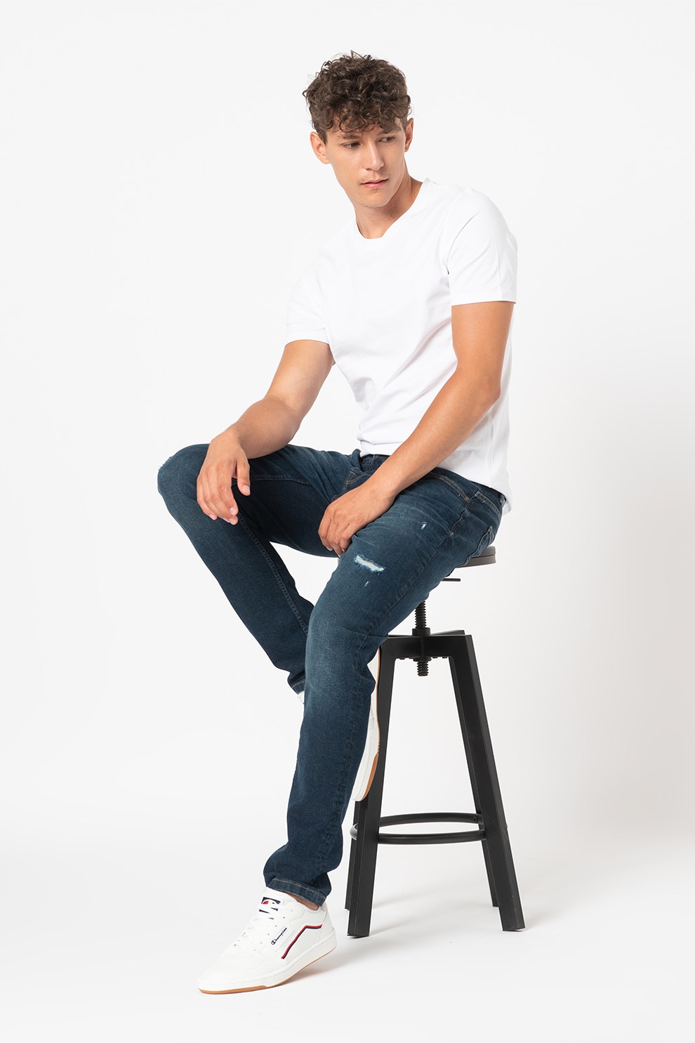 Only & sons, Blugi slim fit cu detalii deteriorate Loom, Bleumarin