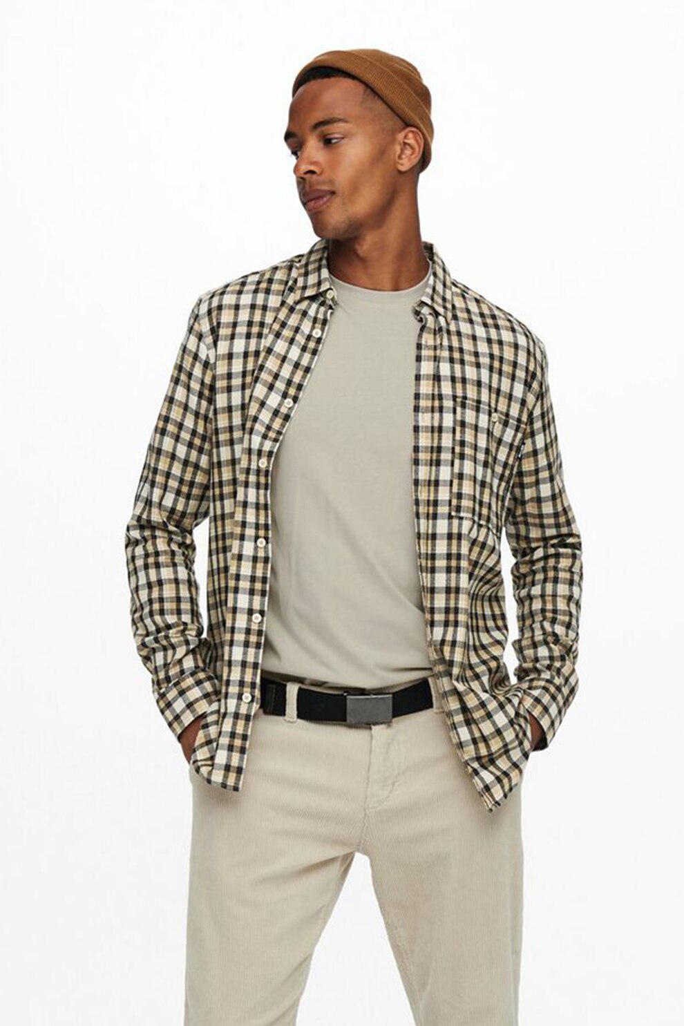 Only & Sons, Tricou de bumbac organic cu imprimeu grafic, Bej