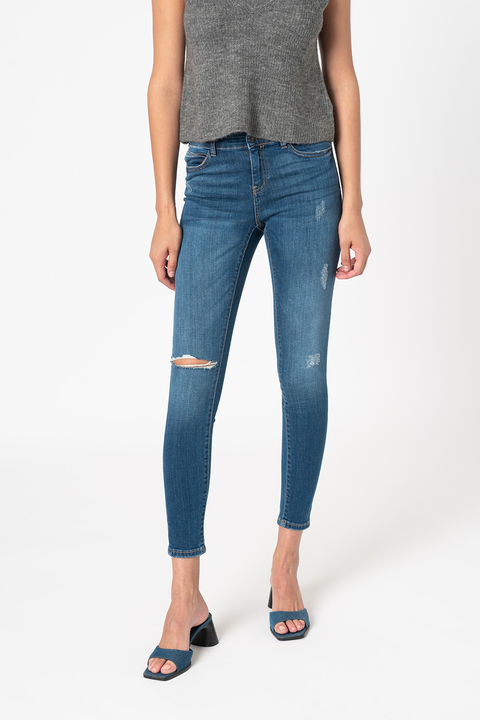Noisy May, Blugi super skinny cu aspect decolorat, Albastru