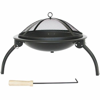 Vatra de foc rotund cu grill, 54 x 37 cm, negru, otel, BB-CH712 Vatra de foc rotund cu grill, 54 x 37 cm, negru, otel, BB-CH712