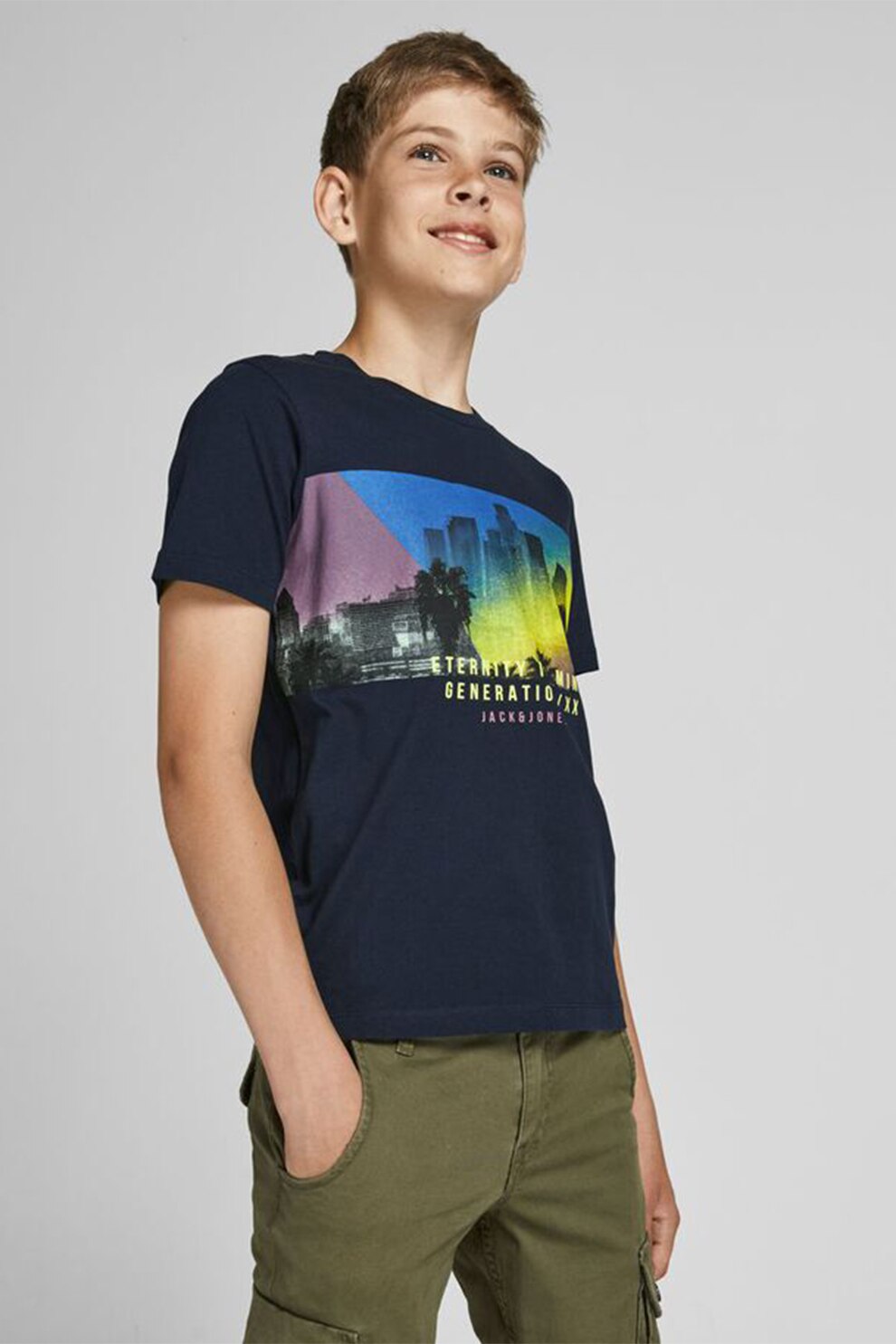 Jack&Jones, Tricou cu imprimeu Urban City, Bleumarin/Roz/Galben