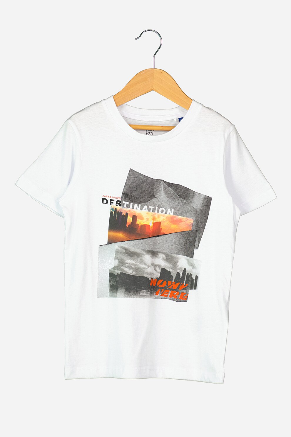 Jack&Jones, Tricou cu imprimeu Urban City, Alb/Negru/Portocaliu