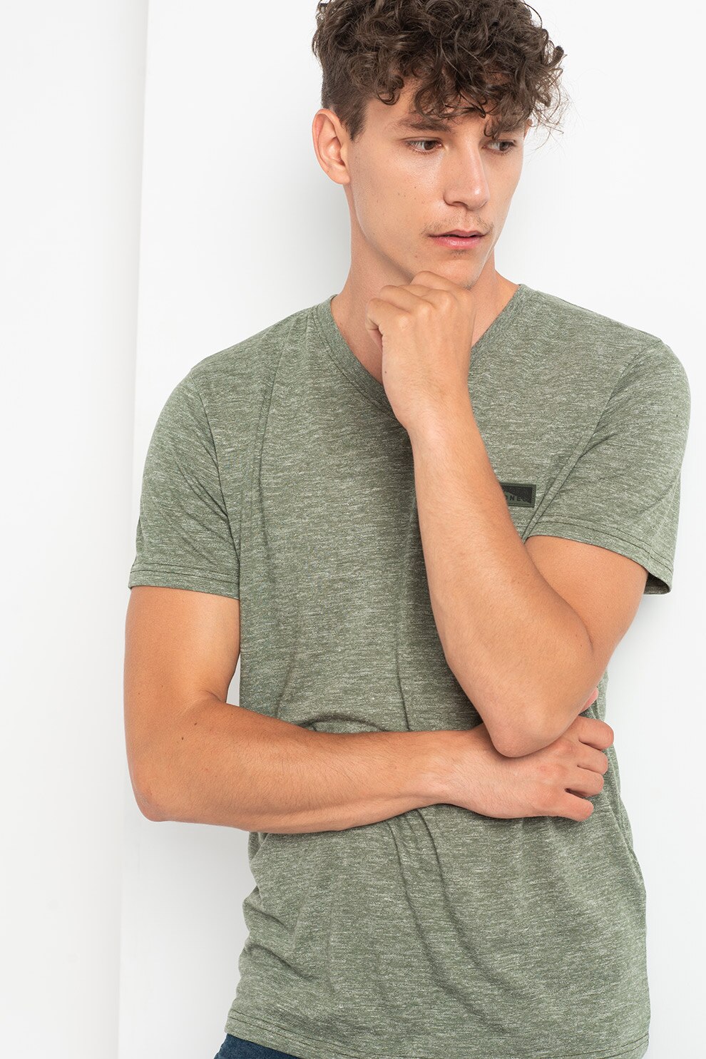 Jack&Jones, Tricou cu decolteu in V Dove, Verde melange