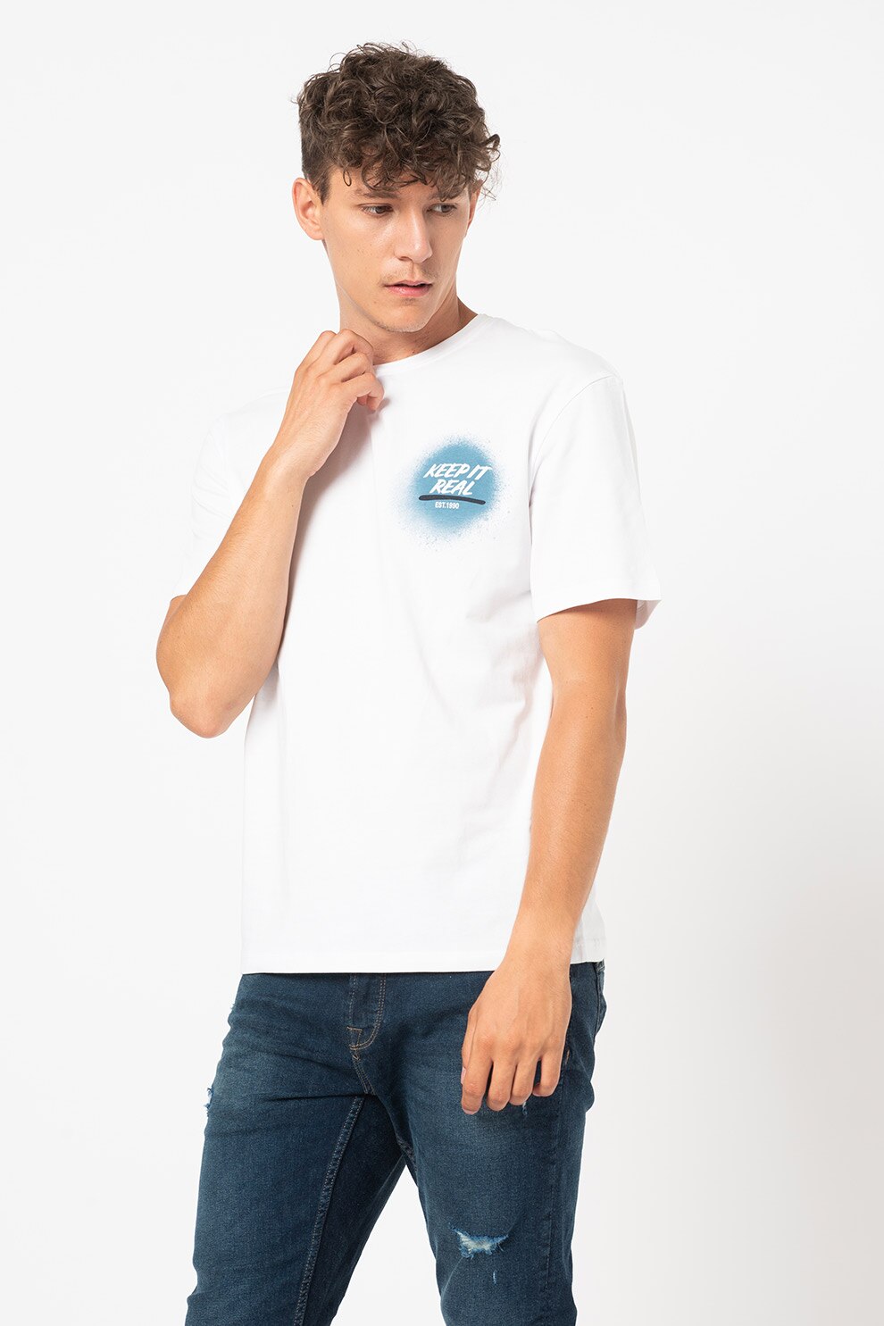 Jack&Jones, Tricou cu imprimeu pe spate Blurry Place, Alb