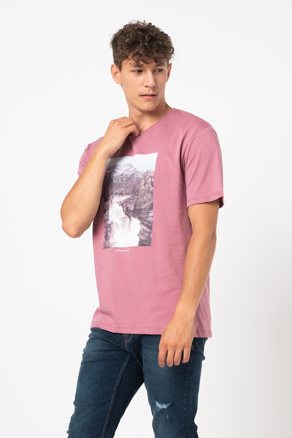 Jack&Jones, Tricou cu imprimeu Landscape, Roz fandango