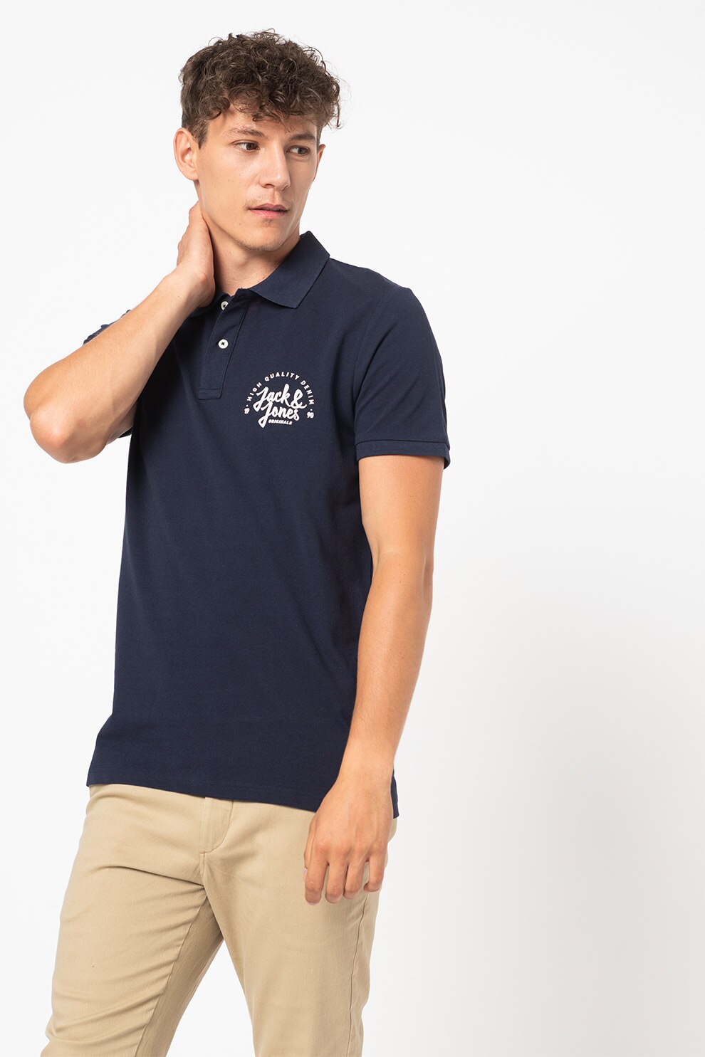 Jack&Jones, Tricou polo cu imprimeu logo Kimbel, Bleumarin