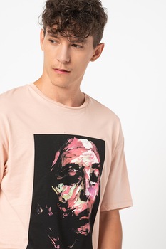 Jack&Jones, Tricou cu decolteu la baza gatului si imprimeu grafic Blacallie, Roz Jack&Jones, Tricou cu decolteu la baza gatului si imprimeu grafic Blacallie, Roz