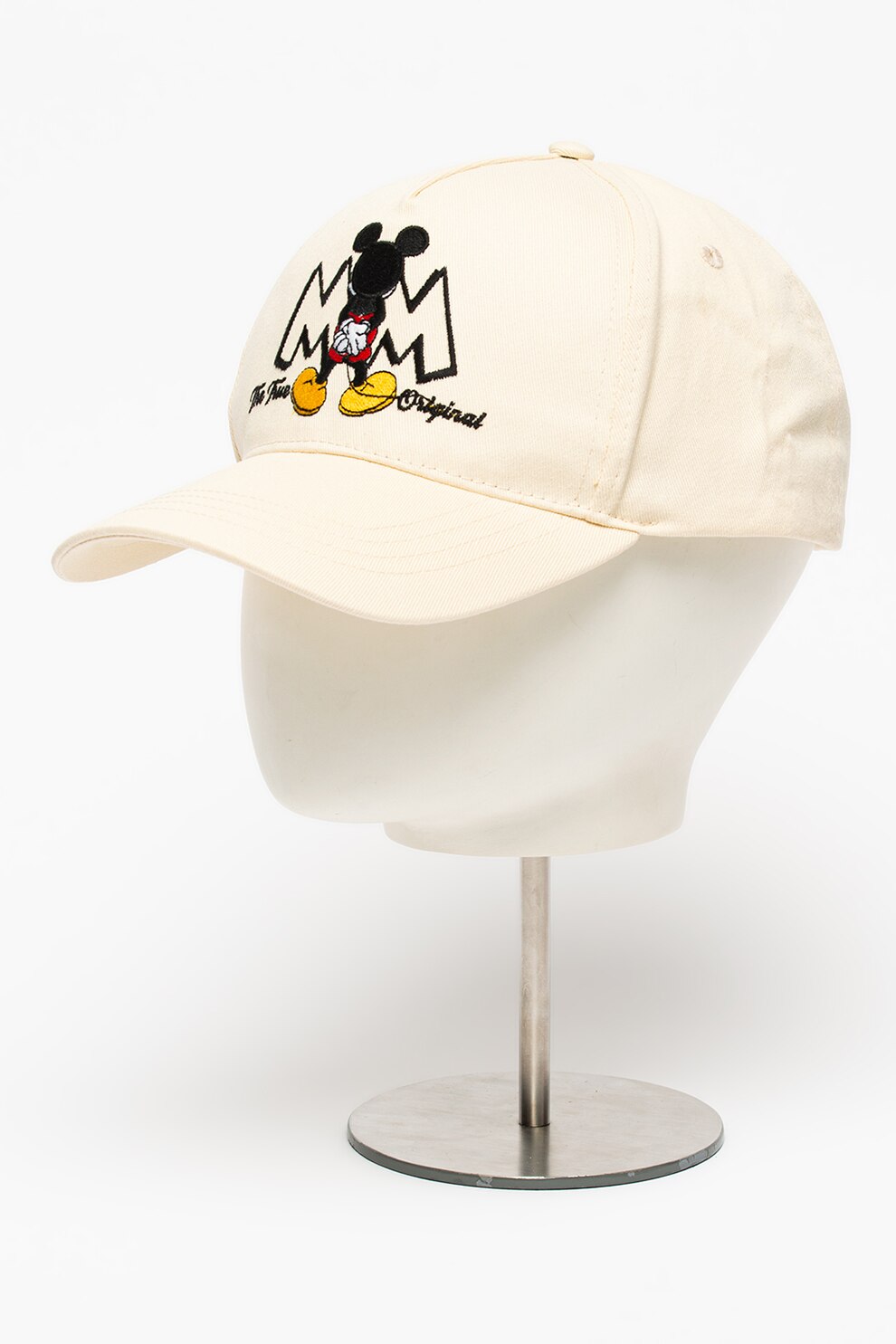 Jack&Jones, Sapca baseball din denim cu model brodat cu Mickey Mouse, Bej/Negru