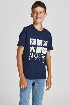 Jack&Jones, Tricou cu imprimeu si decolteu la baza gatului, Bleumarin Jack&Jones, Tricou cu imprimeu si decolteu la baza gatului, Bleumarin