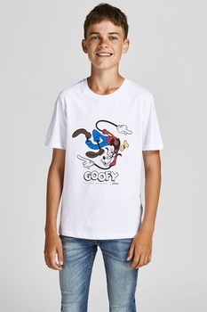 Jack&Jones, Tricou cu imprimeu si decolteu la baza gatului, Alb Jack&Jones, Tricou cu imprimeu si decolteu la baza gatului, Alb