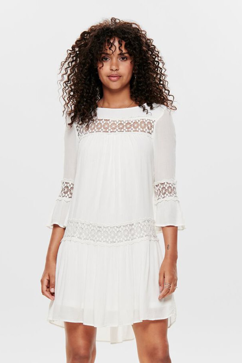 Only, Rochie mini cu perforatii, Alb