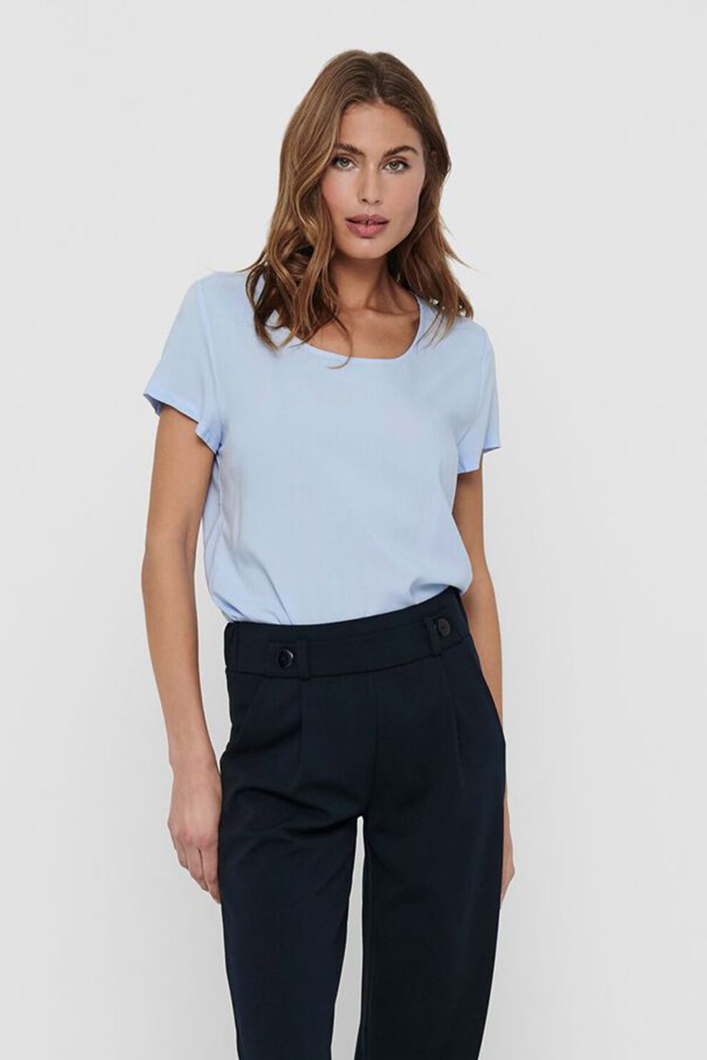 Only, Bluza cu maneci scurte si decolteu rotund, Albastru azur