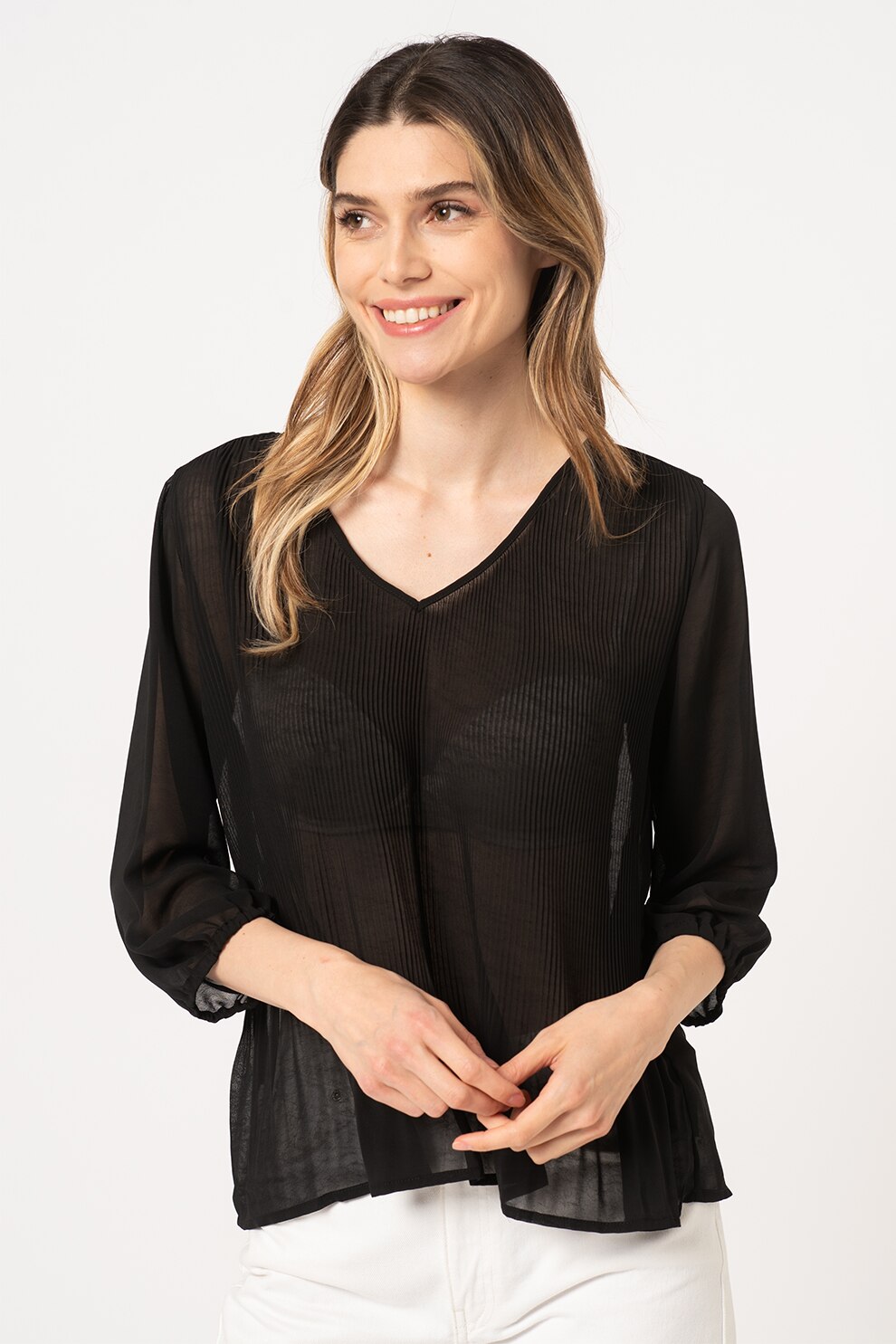 JdY, Bluza vaporoasa cu aspect semitransparent Dora, Negru