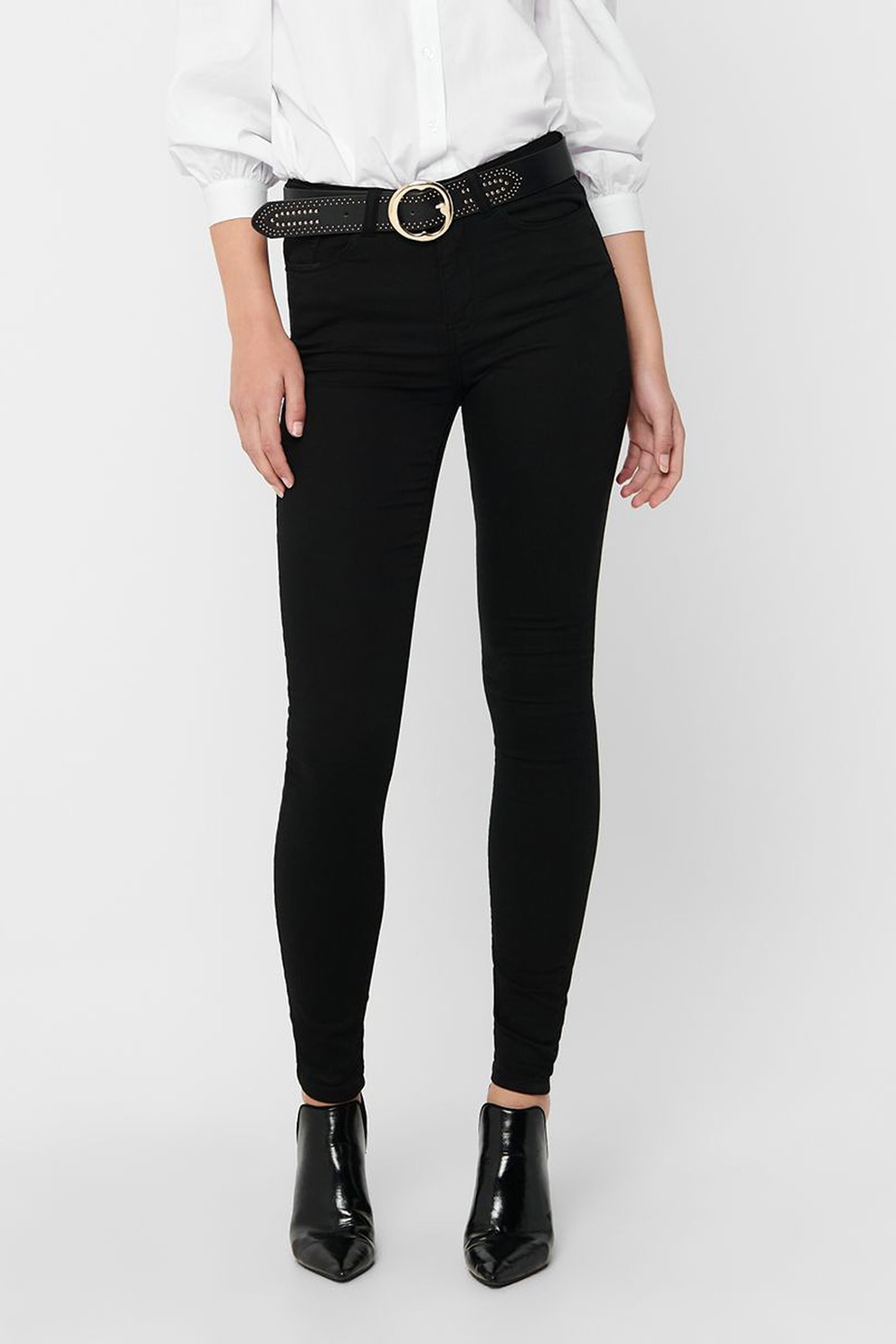 JdY, Pantaloni skinny cu talie inalta, Negru, M-L32