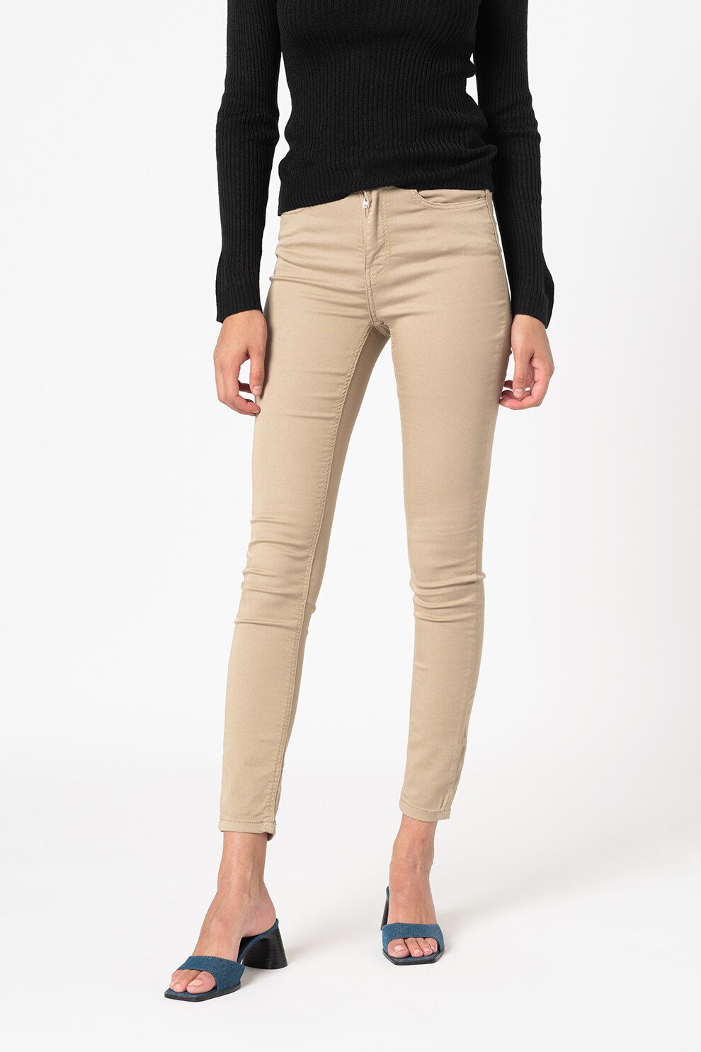 JdY, Pantaloni skinny cu talie inalta, Bej, M-L32