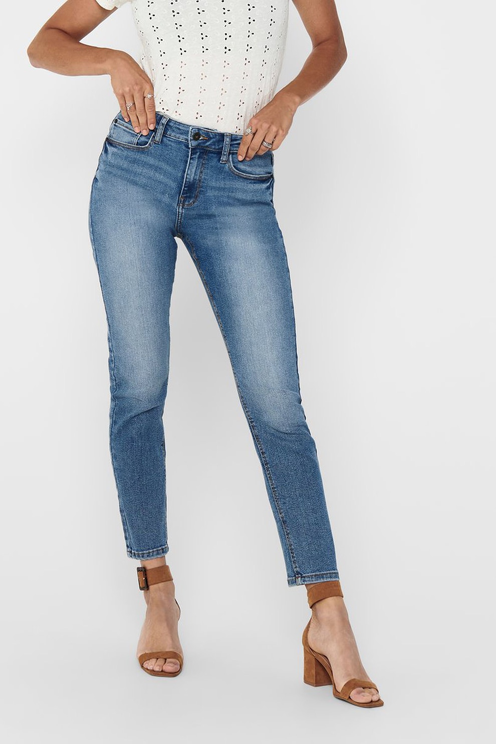 JdY, Blugi skinny cu 5 buzunare, Albastru