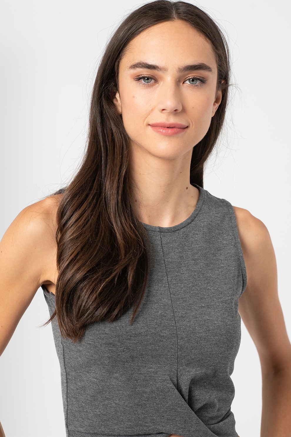 Only Play, Top crop cu terminatii rasucite Mingo, Gri inchis