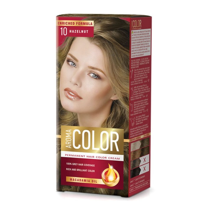 Vopsea de Par AROMA Color, 10, Aluna, 90 ml, Permanenta