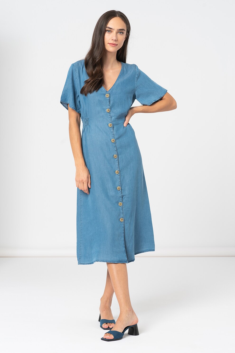 Only, Rochie midi din lyocell cu decolteu in V Nikoline, Albastru deschis