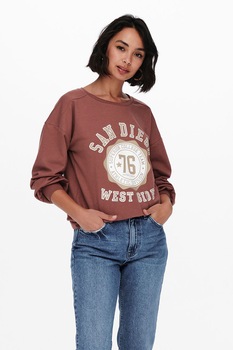 JdY, Bluza sport din amestec de bumbac cu imprimeu, Rosu caramiziu JdY, Bluza sport din amestec de bumbac cu imprimeu, Rosu caramiziu