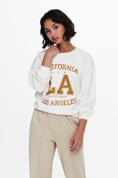 JdY, Bluza sport din amestec de bumbac cu imprimeu, Alb/Galben mustar JdY, Bluza sport din amestec de bumbac cu imprimeu, Alb/Galben mustar